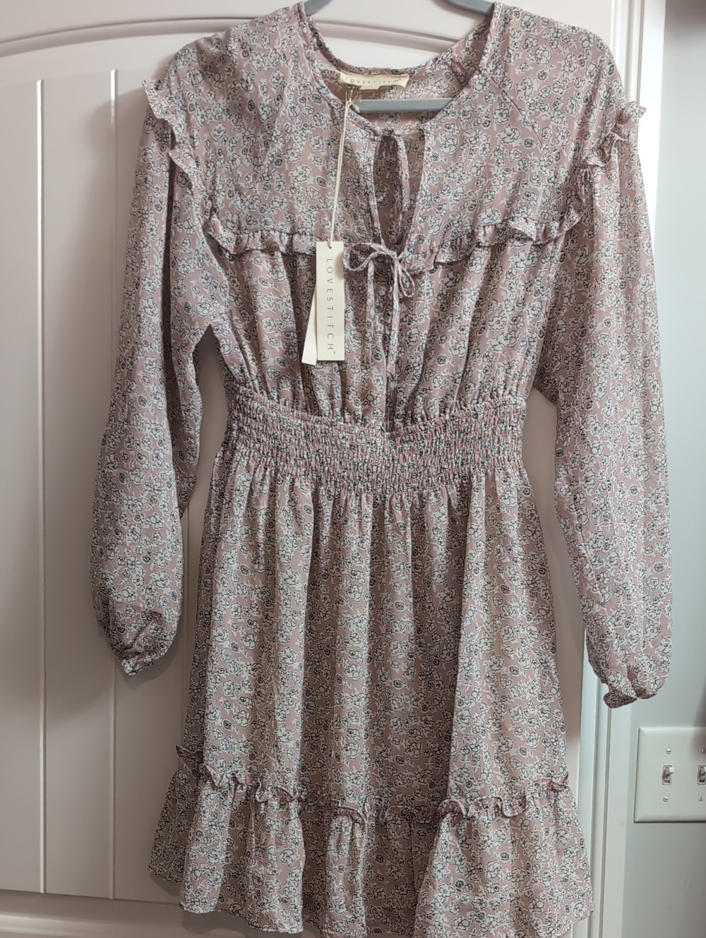 lovestitch Dusty Pink Floral Ruffle Smock Dress